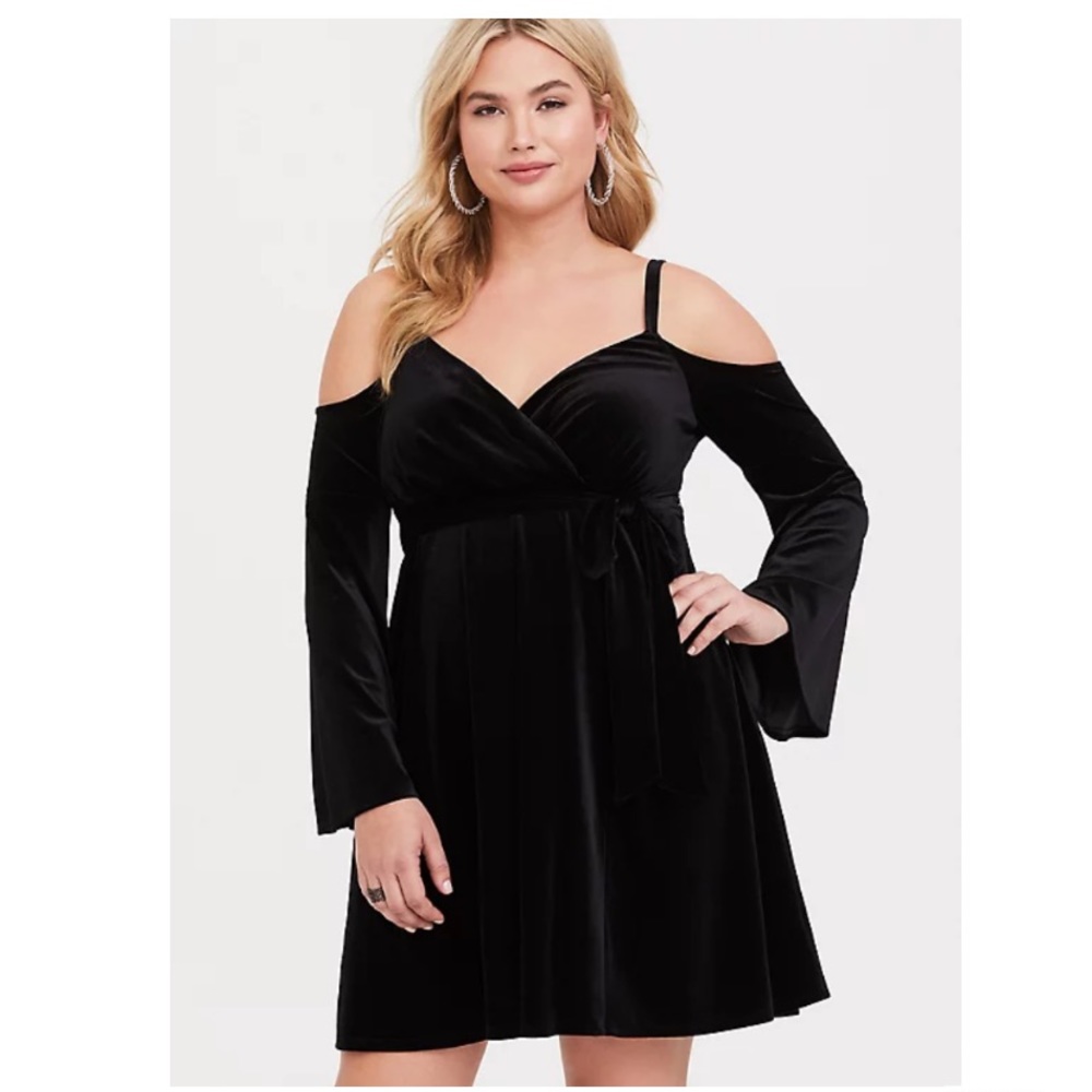 Torrid Black Velvet Cold-Shoulder Dress